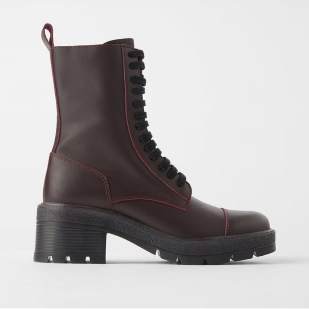 Leather laced ankle combat boots